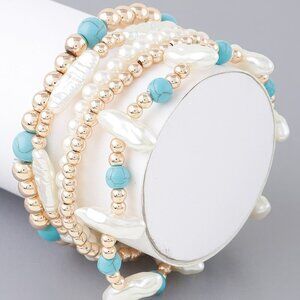 Multi Stone N Pearl Beaded Bracelet